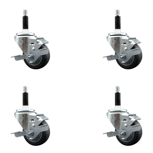 Service Caster 3'' Thermoplastic Rubber Swivel 7/8'' Expanding Stem Caster Set with Brake, 4PK SCC-EX20S314-TPRB-TLB-78-4 - main